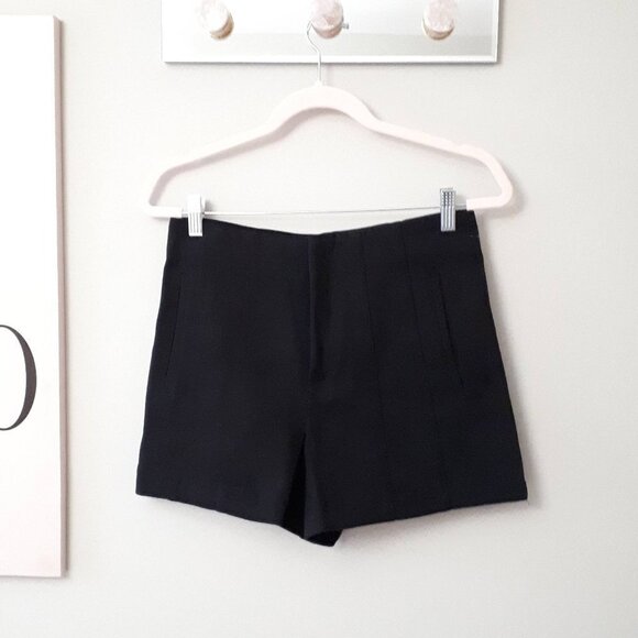 NWOT Zara black high waist tonal top stitched cotton blend shorts, M - Picture 9 of 12